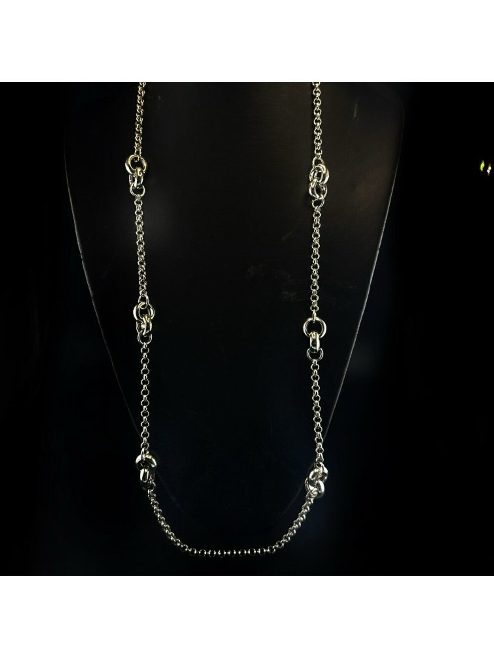 Vicenza Sterling Silver Necklace Chain Link Station Italy Long 36" QVC 42g
